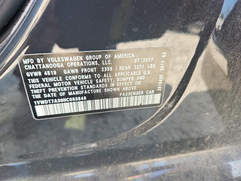 Продажа на аукционе авто 2017 Volkswagen Passat, vin: 1VWDT7A39HC083848, номер лота: 57748826