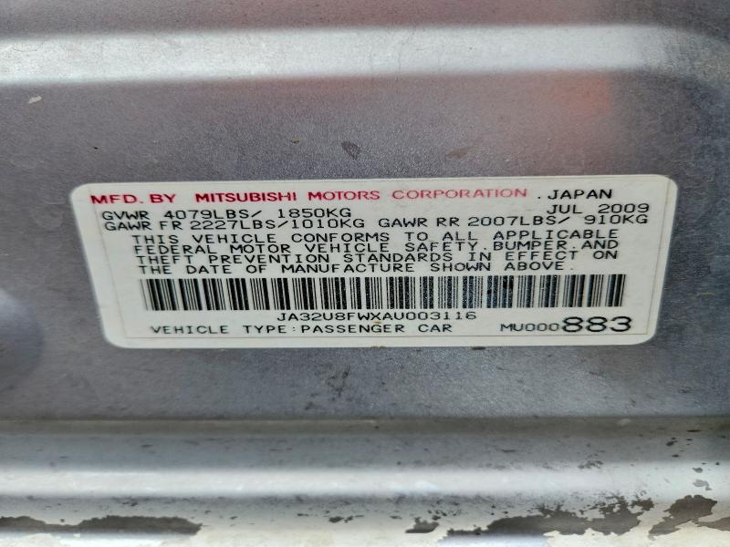 Aukcja sprzedaży 2010 Mitsubishi Lancer, vin: JA32U8FWXAU003116, numer aukcji: 58159846