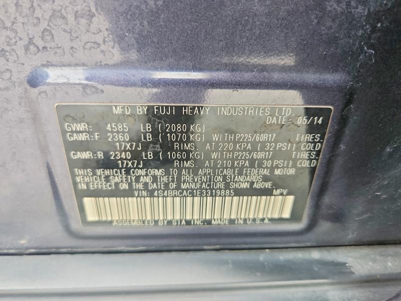 2014 Subaru Outback მანქანა იყიდება აუქციონზე, vin: 4S4BRCAC1E3319885, აუქციონის ნომერი: 58719296