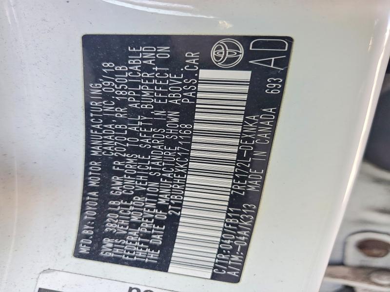 Продаж на аукціоні авто 2019 Toyota Corolla, vin: 2T1BURHEXKC171168, номер лоту: 58290616