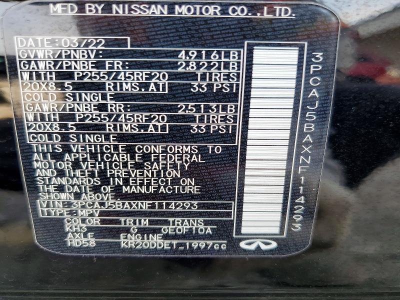 Продажа на аукционе авто 2022 Infiniti Qx50, vin: 3PCAJ5BAXNF114293, номер лота: 56174076