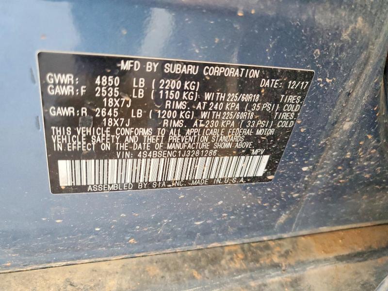 56587196 :رقم المزاد ، 4S4BSENC1J3281286 vin ، 2018 Subaru Outback مزاد بيع