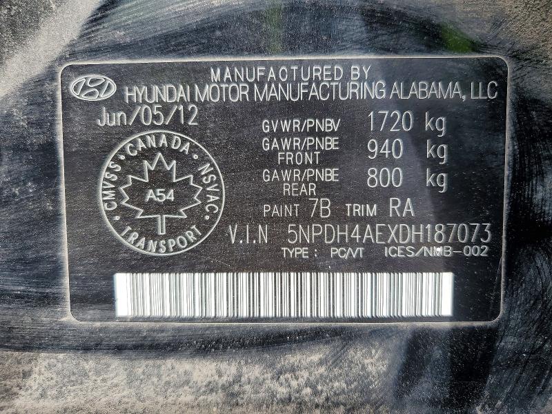 Продажа на аукционе авто 2013 Hyundai Elantra, vin: 5NPDH4AEXDH187073, номер лота: 52490916
