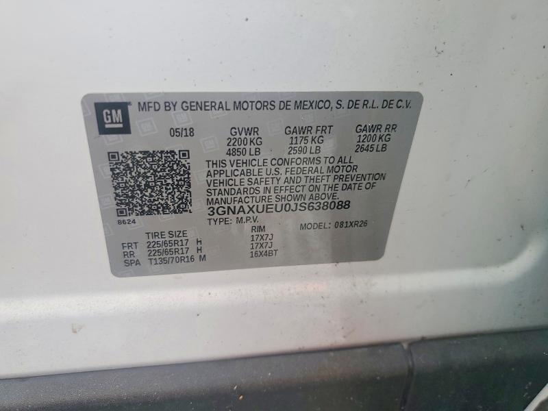 2018 Chevrolet Equinox მანქანა იყიდება აუქციონზე, vin: 3GNAXUEU0JS638088, აუქციონის ნომერი: 55524016