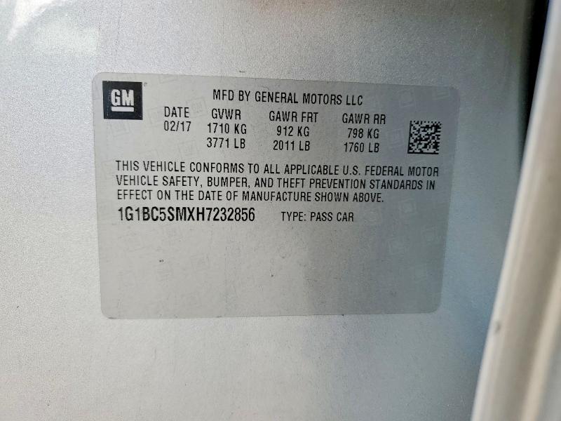 58924816 :رقم المزاد ، 1G1BC5SMXH7232856 vin ، 2017 Chevrolet Cruze مزاد بيع