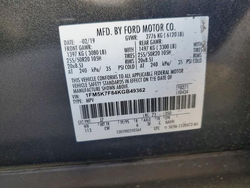 Aukcja sprzedaży 2019 Ford Explorer, vin: 1FM5K7F84KGB49362, numer aukcji: 57272836