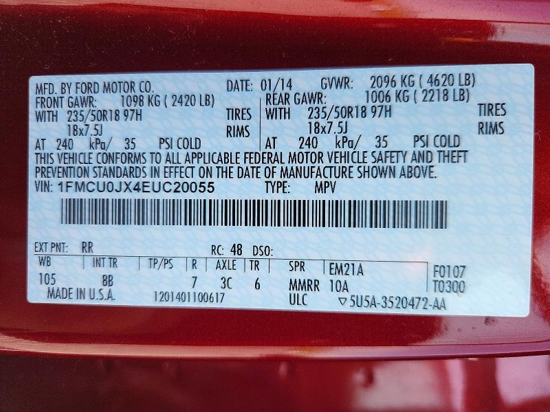 Aukcja sprzedaży 2014 Ford Escape, vin: 1FMCU0JX4EUC20055, numer aukcji: 56423526
