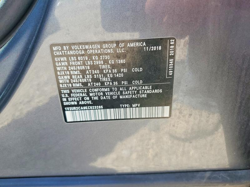 Aukcja sprzedaży 2019 Volkswagen Atlas, vin: 1V2UR2CA9KC523265, numer aukcji: 58474276