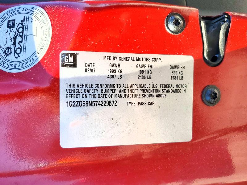 2007 Pontiac G6 მანქანა იყიდება აუქციონზე, vin: 1G2ZG58N574229572, აუქციონის ნომერი: 55527456