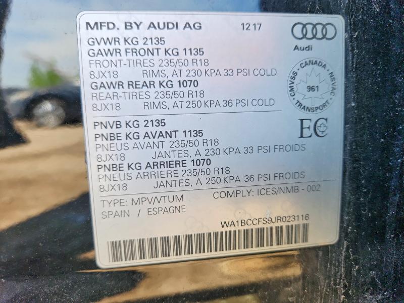 55775726 :رقم المزاد ، WA1BCCFS9JR023116 vin ، 2018 Audi Q3 مزاد بيع