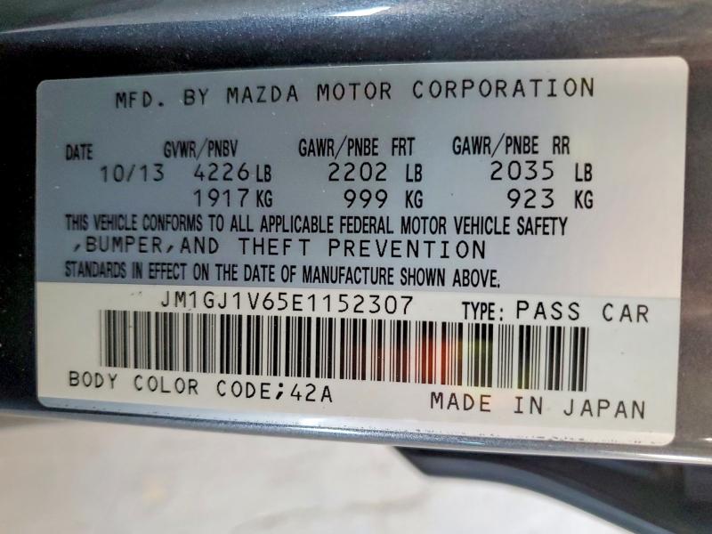 58594306 :رقم المزاد ، JM1GJ1V65E1152307 vin ، 2014 Mazda 6 مزاد بيع