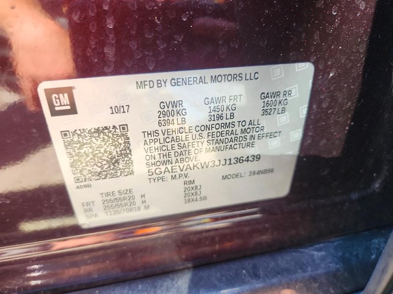 56097956 :رقم المزاد ، 5GAEVAKW3JJ136439 vin ، 2018 Buick Enclave مزاد بيع