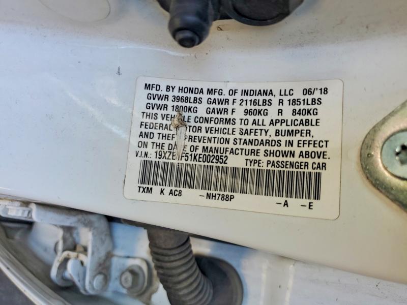Aukcja sprzedaży 2019 Honda Insight, vin: 19XZE4F51KE002952, numer aukcji: 57505376