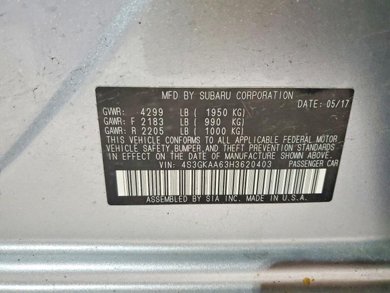 2017 Subaru Impreza მანქანა იყიდება აუქციონზე, vin: 4S3GKAA63H3620403, აუქციონის ნომერი: 57061916
