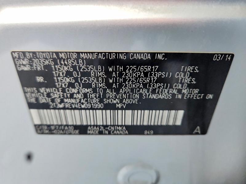 56629746 :رقم المزاد ، 2T3WFREV4EW091990 vin ، 2014 Toyota Rav4 مزاد بيع