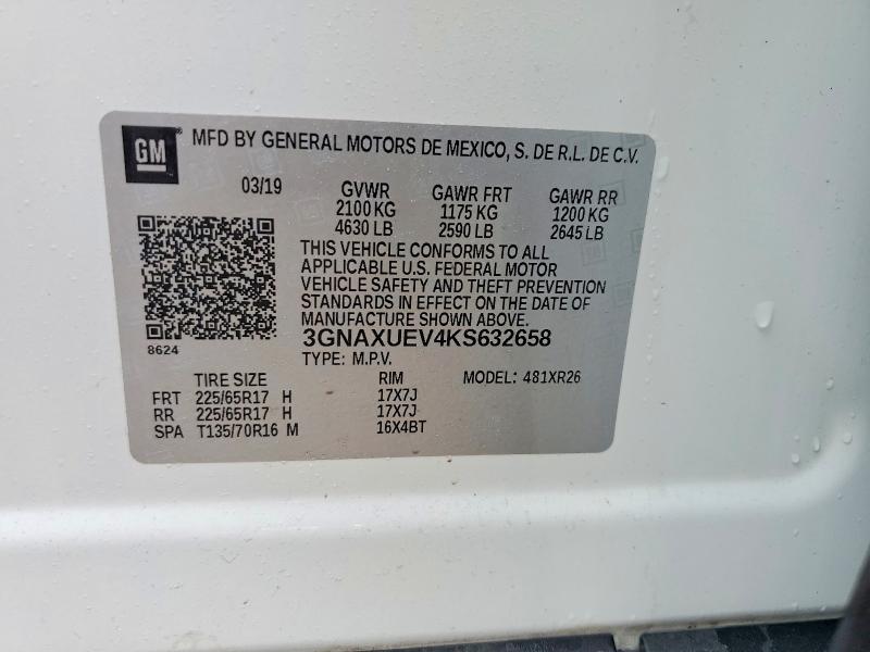 Aukcja sprzedaży 2019 Chevrolet Equinox, vin: 3GNAXUEV4KS632658, numer aukcji: 57704196