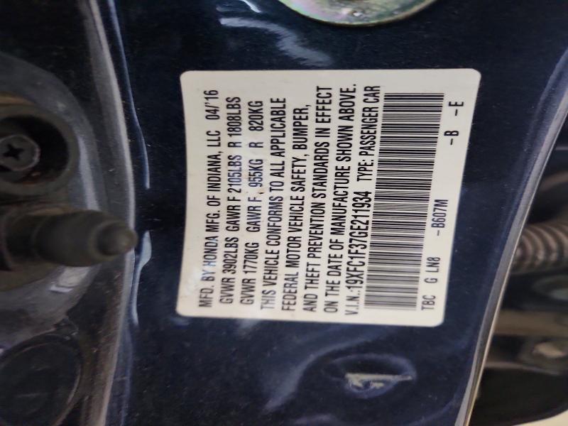 Продаж на аукціоні авто 2016 Honda Civic, vin: 19XFC1F37GE211934, номер лоту: 56029686