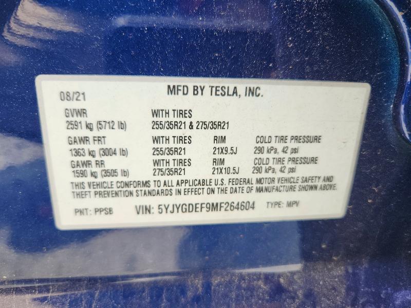 Aukcja sprzedaży 2021 Tesla Model Y, vin: 5YJYGDEF9MF264604, numer aukcji: 56409176