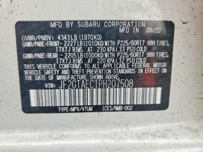 58942156 :رقم المزاد ، JF2GTAEC1PH207508 vin ، 2023 Subaru Crosstrek مزاد بيع