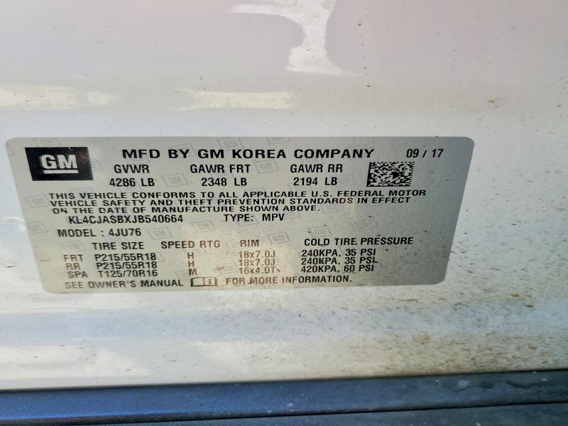 Aukcja sprzedaży 2018 Buick Encore, vin: KL4CJASBXJB540664, numer aukcji: 57435536