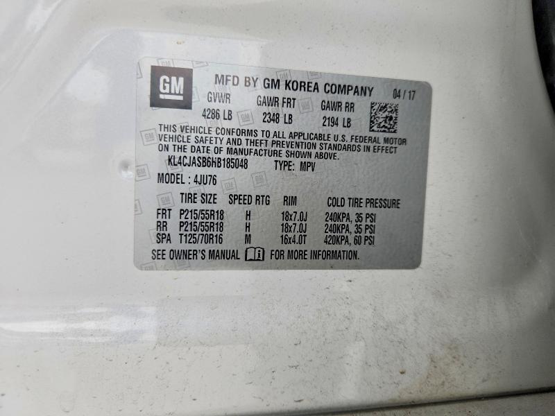 2017 Buick Encore მანქანა იყიდება აუქციონზე, vin: KL4CJASB6HB185048, აუქციონის ნომერი: 58106506