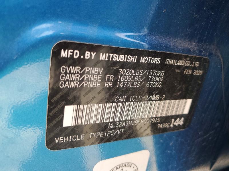 2020 Mitsubishi Mirage მანქანა იყიდება აუქციონზე, vin: ML32A3HJ9LH007915, აუქციონის ნომერი: 56398286