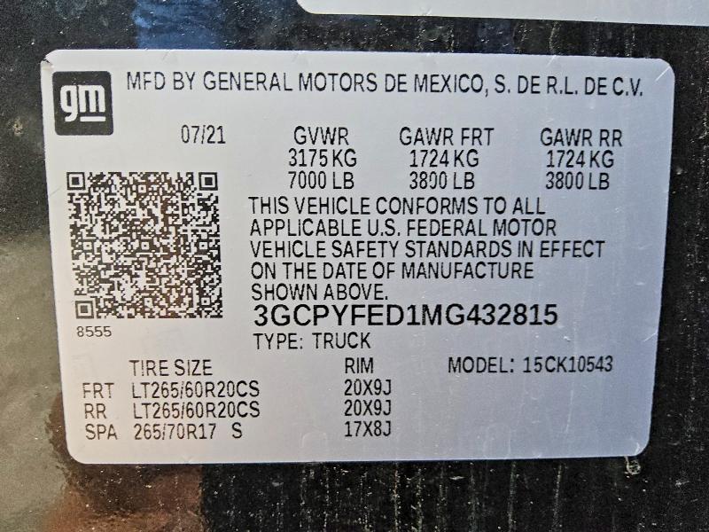 2021 Chevrolet Silverado მანქანა იყიდება აუქციონზე, vin: 3GCPYFED1MG432815, აუქციონის ნომერი: 58115796
