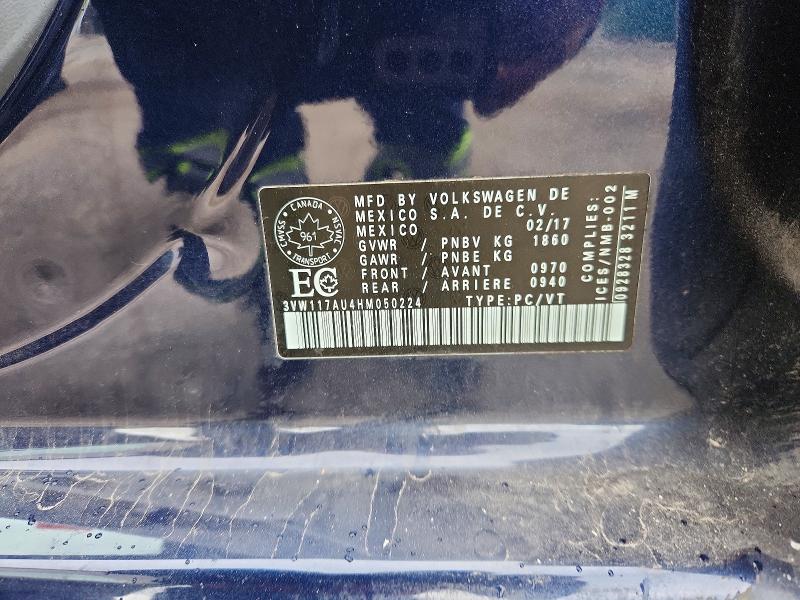 57140766 :رقم المزاد ، 3VW117AU4HM050224 vin ، 2017 Volkswagen Golf مزاد بيع