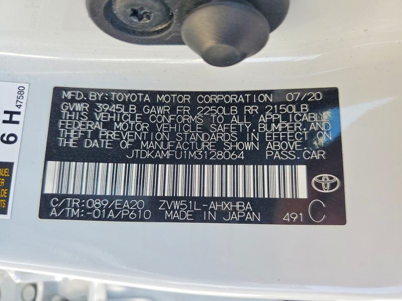 Aukcja sprzedaży 2021 Toyota Prius, vin: JTDKAMFU1M3128064, numer aukcji: 55825526