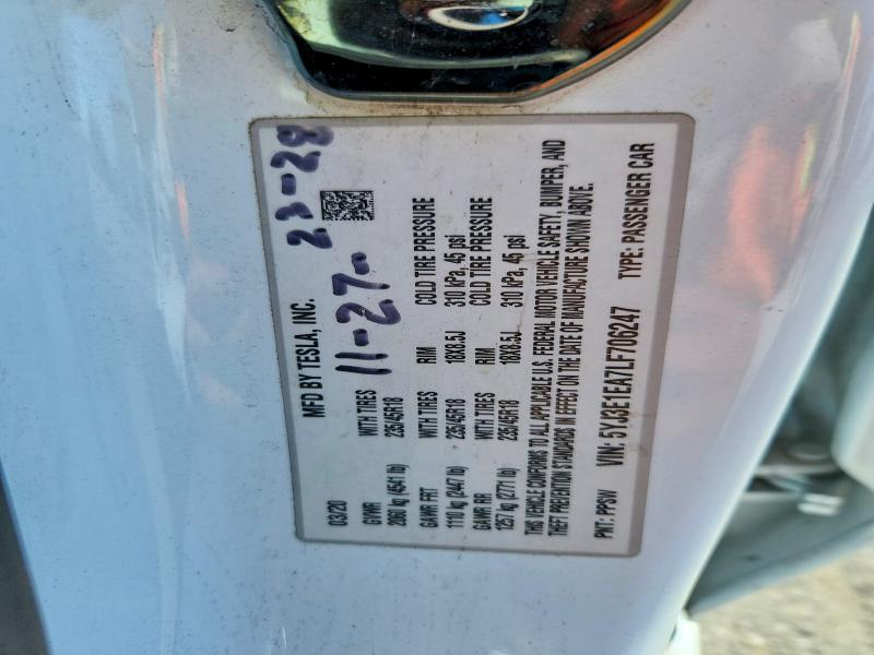 2020 Tesla Model 3 მანქანა იყიდება აუქციონზე, vin: 5YJ3E1EA7LF706247, აუქციონის ნომერი: 58132426