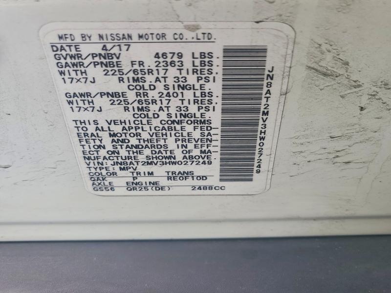 Aukcja sprzedaży 2017 Nissan Rogue, vin: JN8AT2MV3HW027249, numer aukcji: 58637076