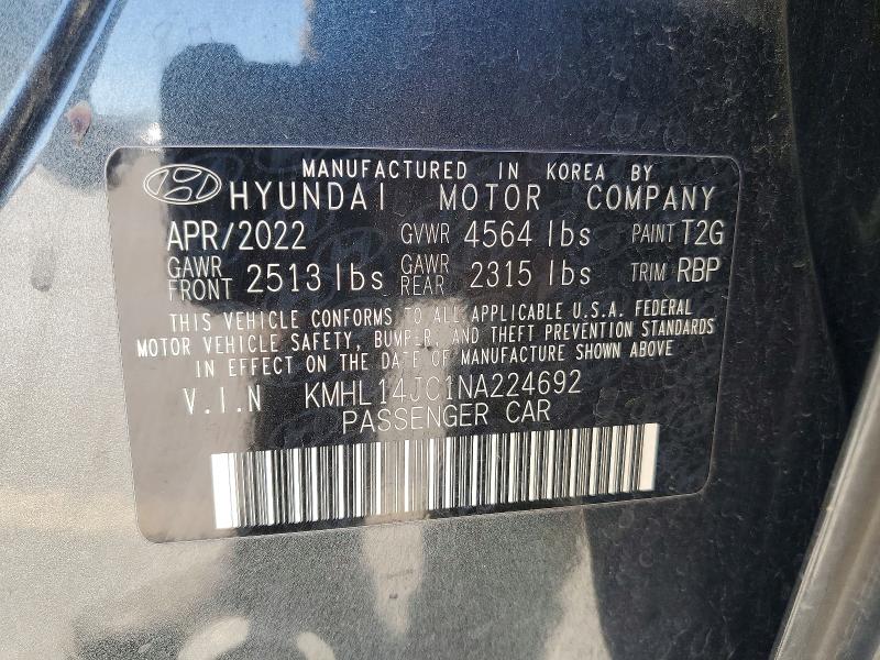 2022 Hyundai Sonata მანქანა იყიდება აუქციონზე, vin: KMHL14JC1NA224692, აუქციონის ნომერი: 57253106