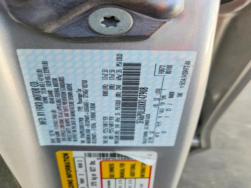 59234306 :رقم المزاد ، 3FA6P0LUXKR147908 vin ، 2019 Ford Fusion مزاد بيع
