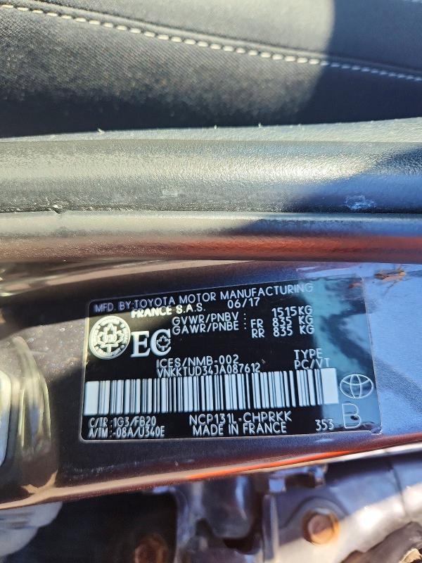 2018 Toyota Yaris მანქანა იყიდება აუქციონზე, vin: VNKKTUD34JA087612, აუქციონის ნომერი: 56981626