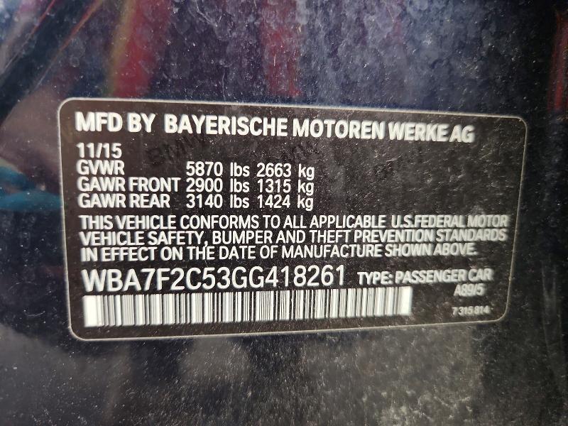 Aukcja sprzedaży 2016 Bmw 750, vin: WBA7F2C53GG418261, numer aukcji: 58113706