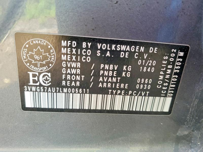 Продаж на аукціоні авто 2020 Volkswagen Golf, vin: 3VWG57AU7LM005611, номер лоту: 55734546
