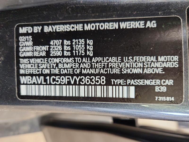 2015 Bmw X1 მანქანა იყიდება აუქციონზე, vin: WBAVL1C59FVY36358, აუქციონის ნომერი: 56145666
