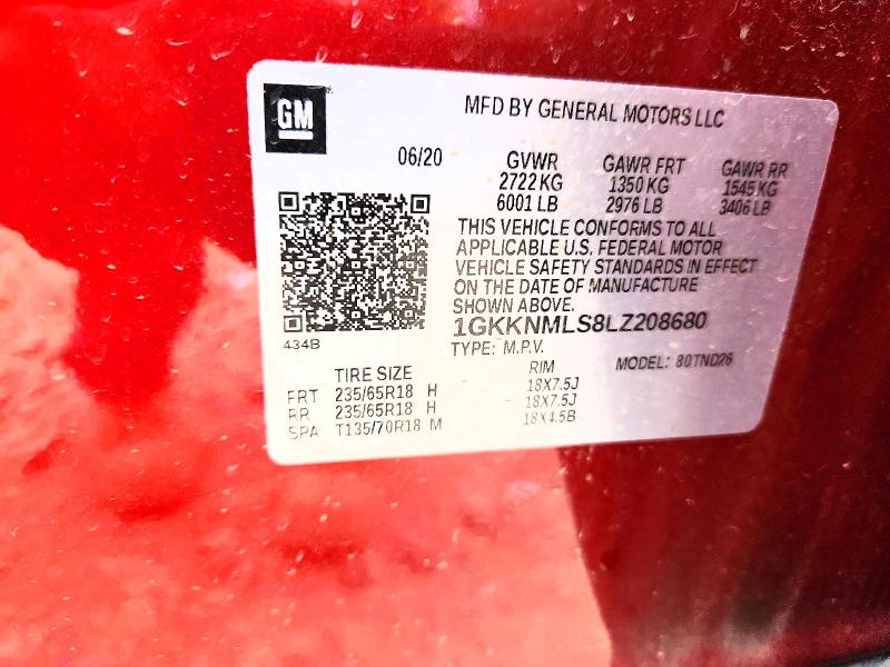 Aukcja sprzedaży 2020 Gmc Acadia, vin: 1GKKNMLS8LZ208680, numer aukcji: 55780516