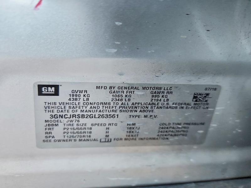 Продаж на аукціоні авто 2016 Chevrolet Trax, vin: 3GNCJRSB2GL263561, номер лоту: 57975756