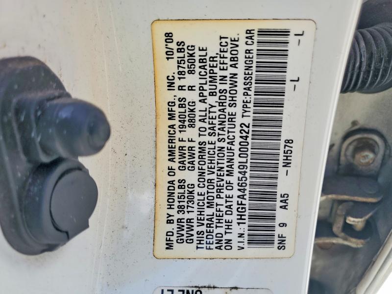56095306 :رقم المزاد ، 1HGFA46549L000422 vin ، 2009 Honda Civic مزاد بيع