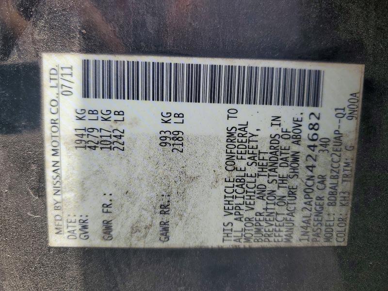 Aukcja sprzedaży 2012 Nissan Altima, vin: 1N4AL2AP0CN424682, numer aukcji: 56472426