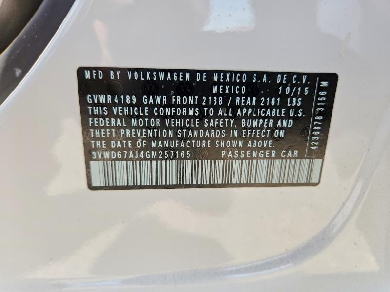 58740786 :رقم المزاد ، 3VWD67AJ4GM257165 vin ، 2016 Volkswagen Jetta مزاد بيع