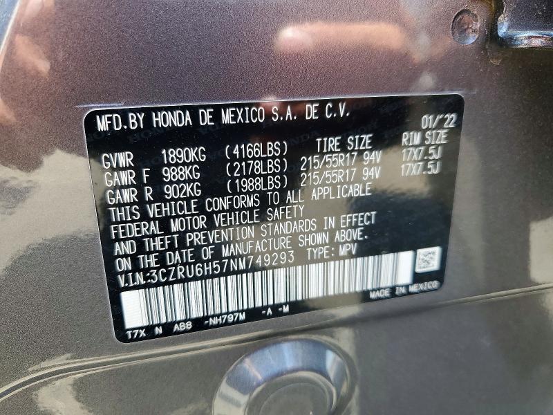 Продажа на аукционе авто 2022 Honda Hr-v, vin: 3CZRU6H57NM749293, номер лота: 58328006