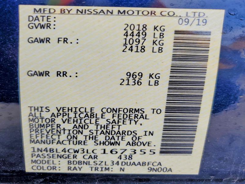 Продаж на аукціоні авто 2020 Nissan Altima, vin: 1N4BL4CW3LC167355, номер лоту: 56842766