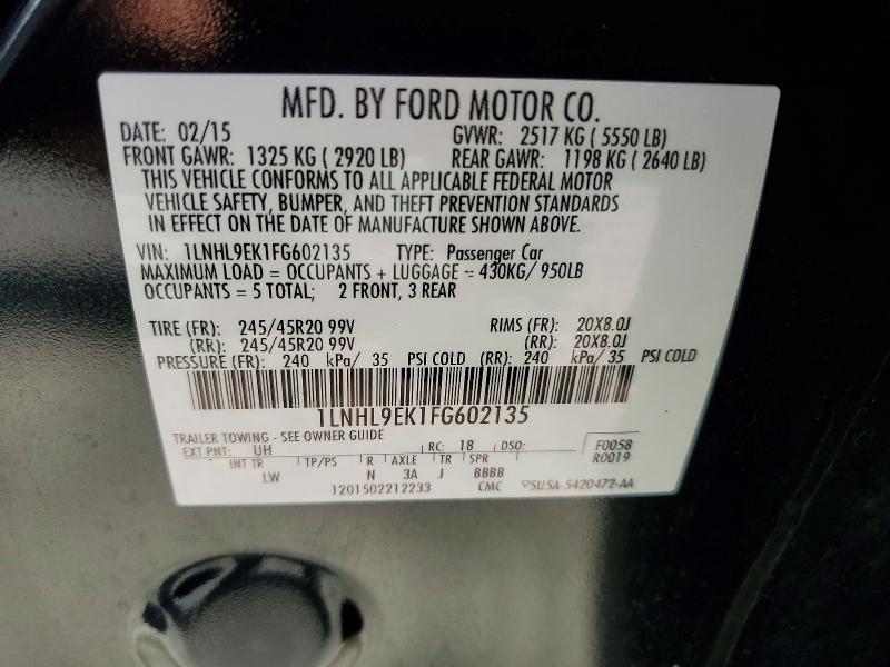 55466936 :رقم المزاد ، 1LNHL9EK1FG602135 vin ، 2015 Lincoln Mks مزاد بيع