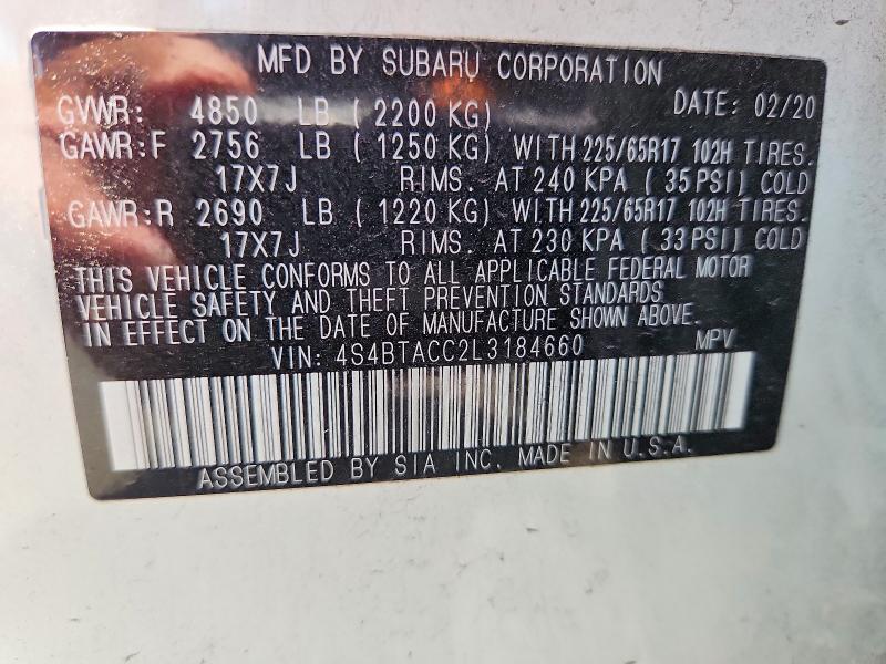 57945026 :رقم المزاد ، 4S4BTACC2L3184660 vin ، 2020 Subaru Outback مزاد بيع