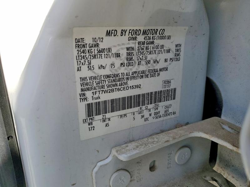 Продажа на аукционе авто 2012 Ford F250, vin: 1FT7W2BT6CED15392, номер лота: 58751236