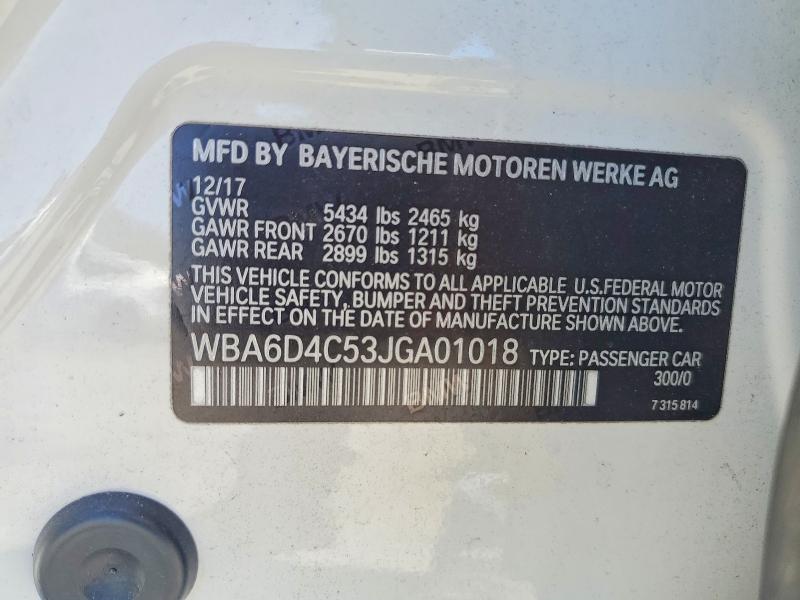 Продаж на аукціоні авто 2018 Bmw 650, vin: WBA6D4C53JGA01018, номер лоту: 85613105