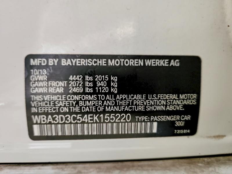 58389436 :رقم المزاد ، WBA3D3C54EK155220 vin ، 2014 Bmw 328 مزاد بيع