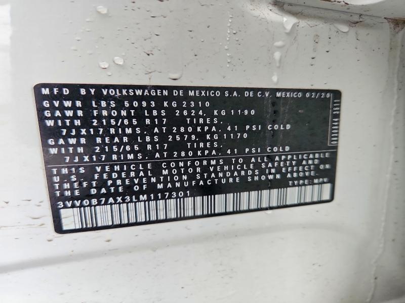 Продажа на аукционе авто 2020 Volkswagen Tiguan, vin: 3VV0B7AX3LM117301, номер лота: 58049096